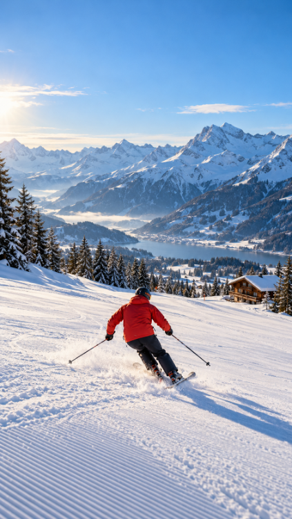 Sunčano skijanje među alpskim vrhovima